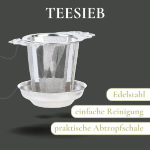 Edelstahl Teesieb mit Abtropfschale